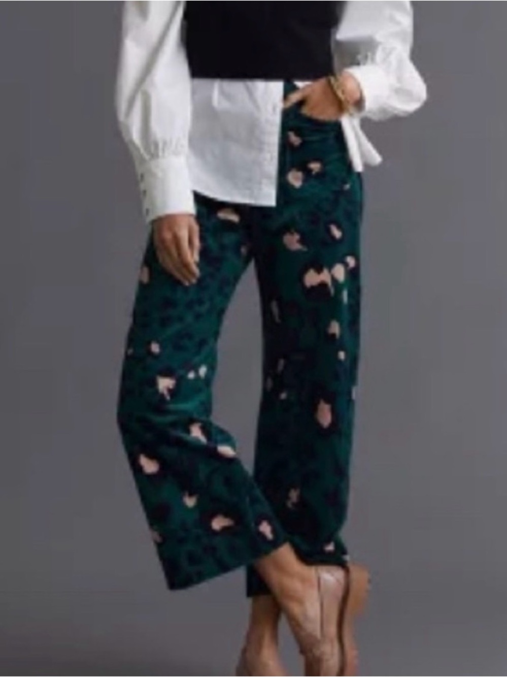 Maeve Colette Corduroy Leopard Print Wide Leg Pants in Pink/Green/Black